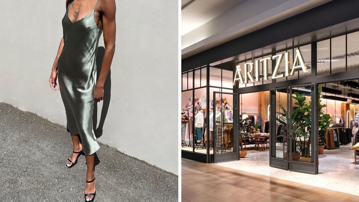 A dress from Oak + Fort. Right: An Aritzia store.