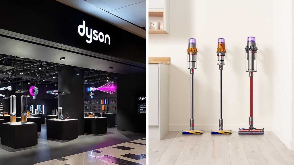 A Dyson Demo store. Right: Dyson vacuum cleaners.