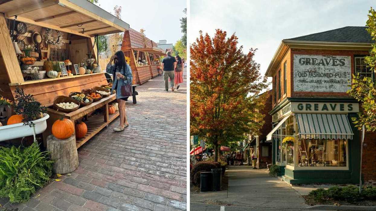 A fall market. Right: A small town during the fall.