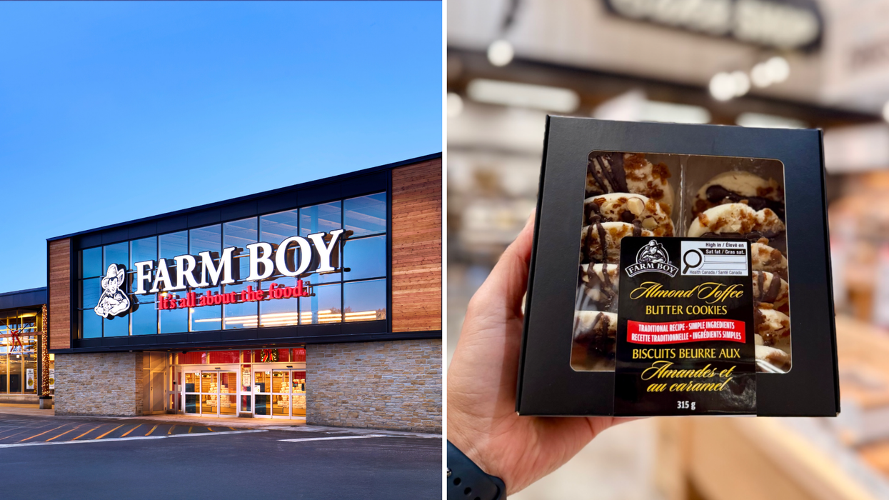 A Farm Boy shop front. Right: Farm Boy Almost Toffee Butter Cookies