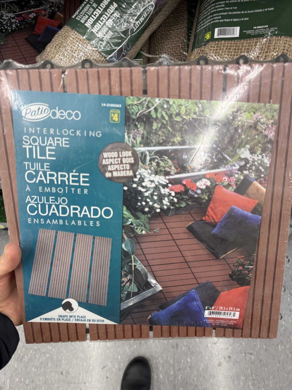 A faux wood square tile at a store.