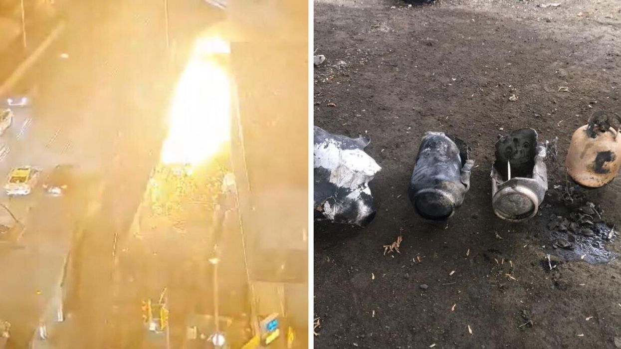 A fiery explosion underneath Bathurst Street bridge. Right: Propane tanks destroyed by fire.