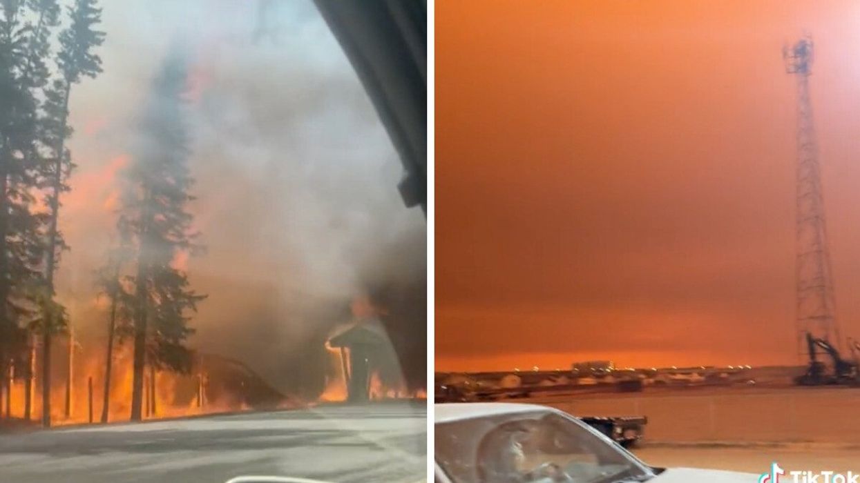 A fire in Alberta. Right: The sky during wildfires in Alberta.