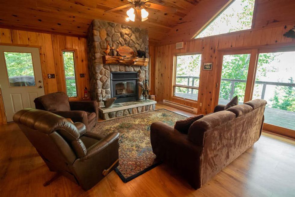 A fireplace in the living area.