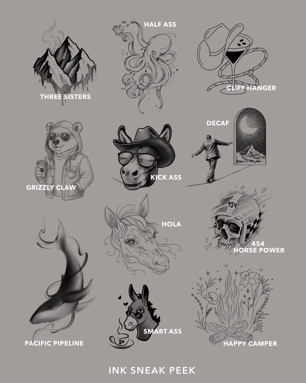 A flash sheet of tattoo illustrations. 