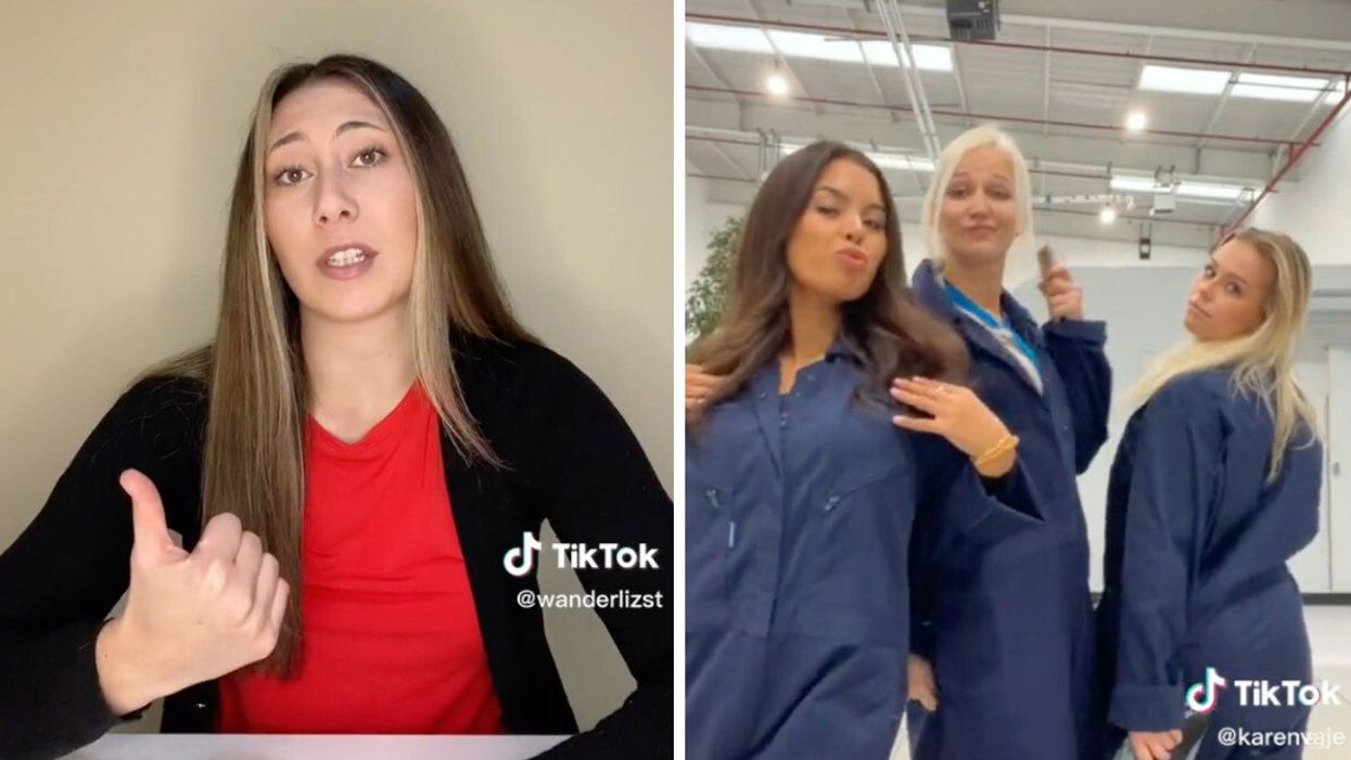 A flight attendant talking about the pros of the job. Right: Flight attendants sharing the training process.