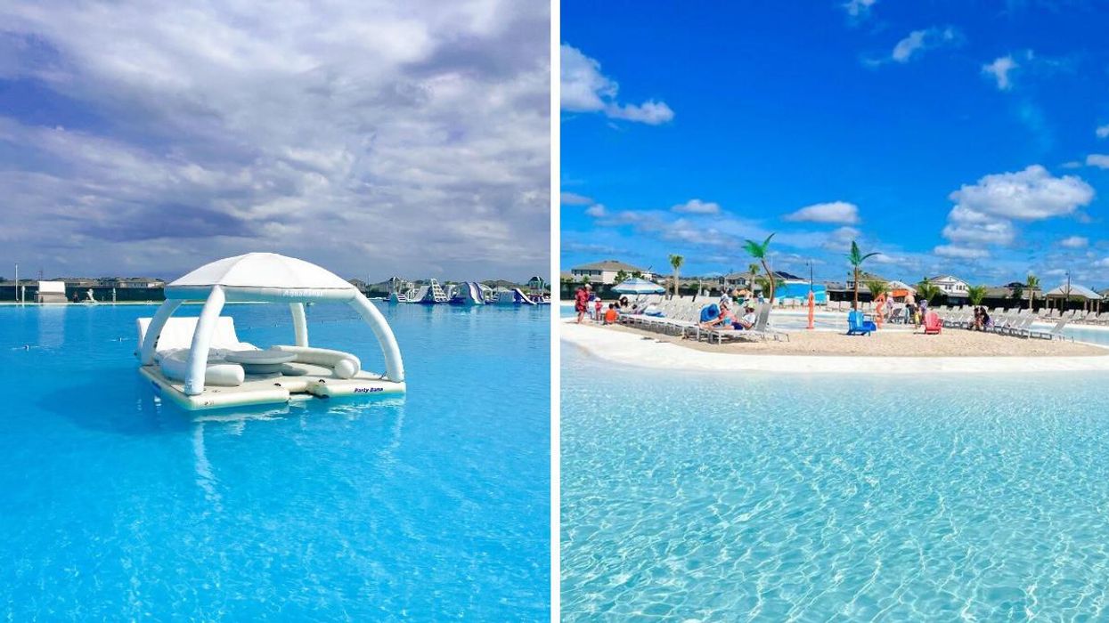 A floating chair. Right: Southshore Bay Lagoon.