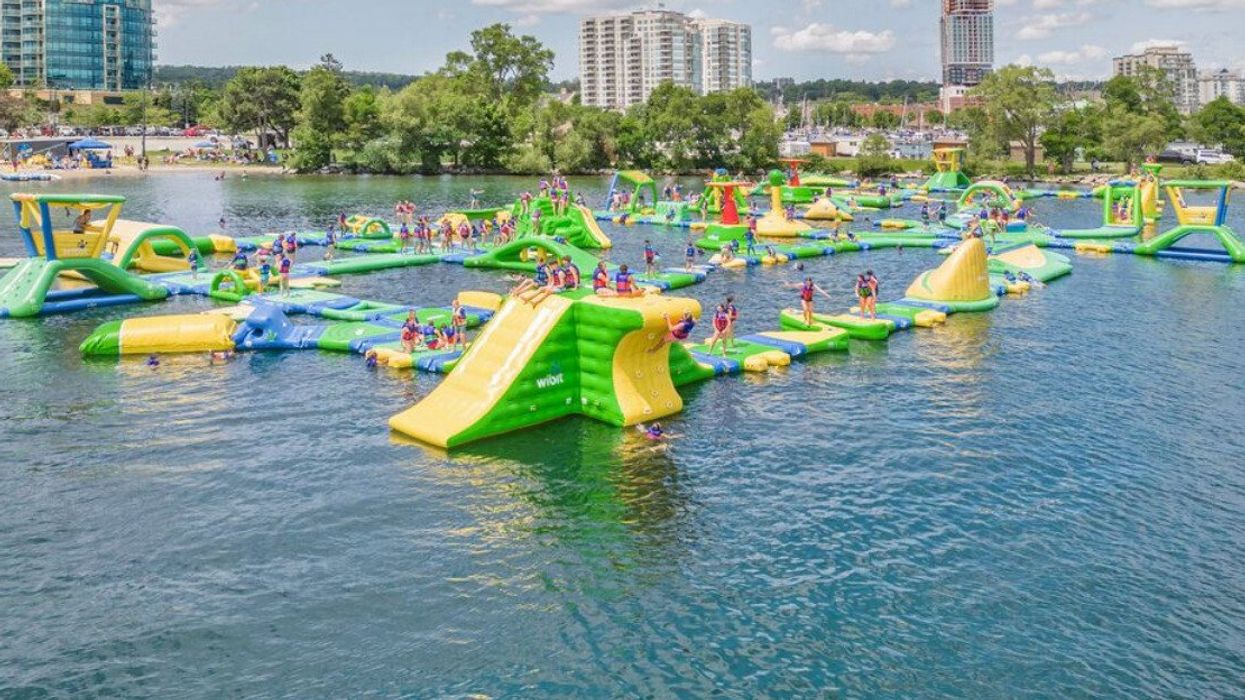 A floating water park.