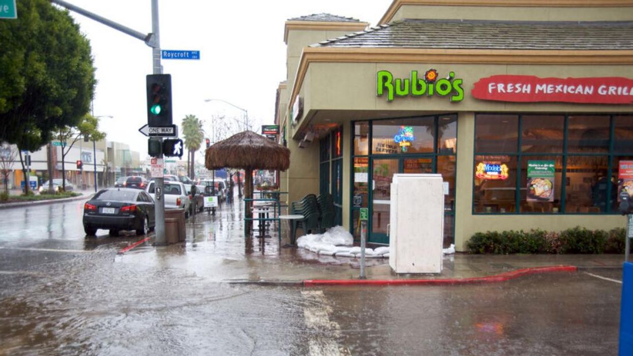 A flooded street in Long Beach, CA.