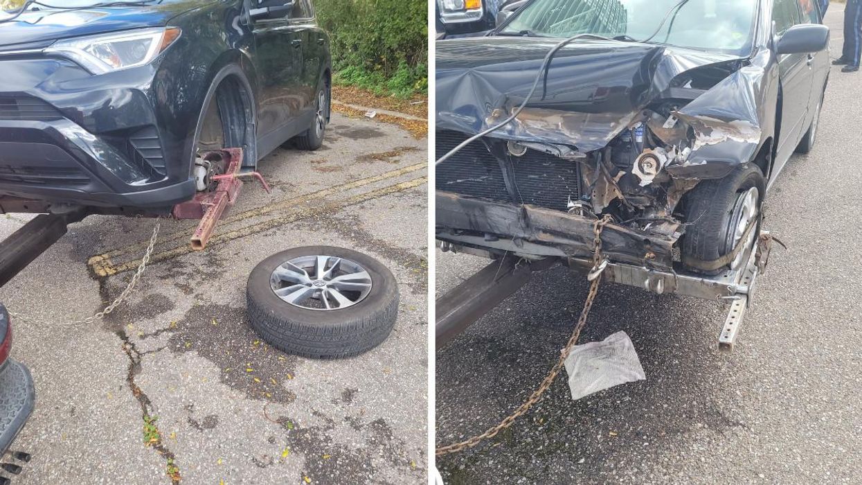 A Flying Wheel Caused Havoc On The QEW & Smashed Into 2 Other Cars (PHOTOS)