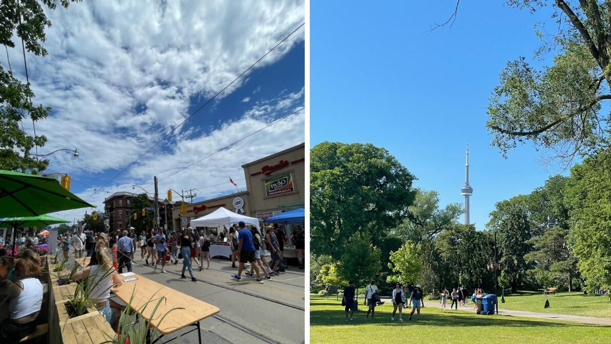 A food festival in Toronto. Right: A CN Tower view from Trinity Bellwoods.