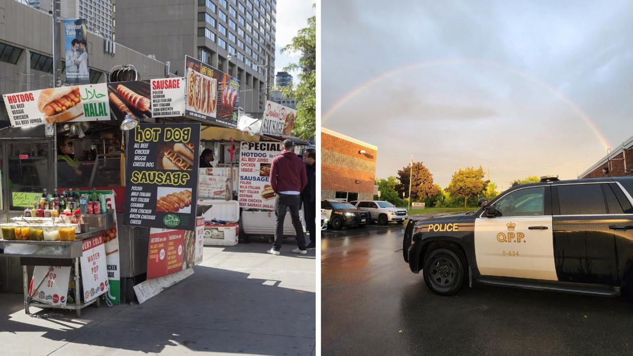 A food truck in Ontario. Right: OPP car.