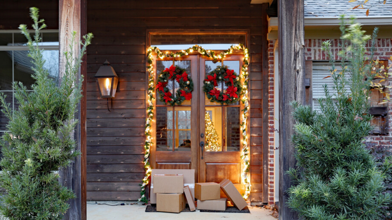 A front porch with packages.