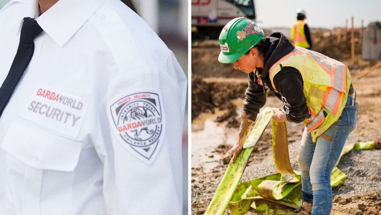 A GardaWorld security employee. Right: An employee in training.