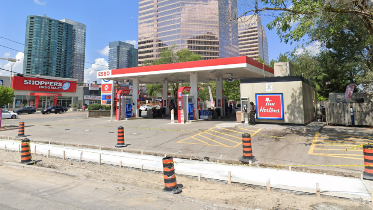 A gas station close to the intersection of Finch Ave West and Yonge Street.