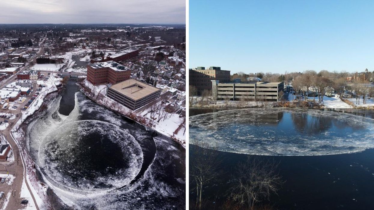 A Giant Spinning 'Ice Disk' Has Formed In Maine & It Looks Like A Magical Vortex