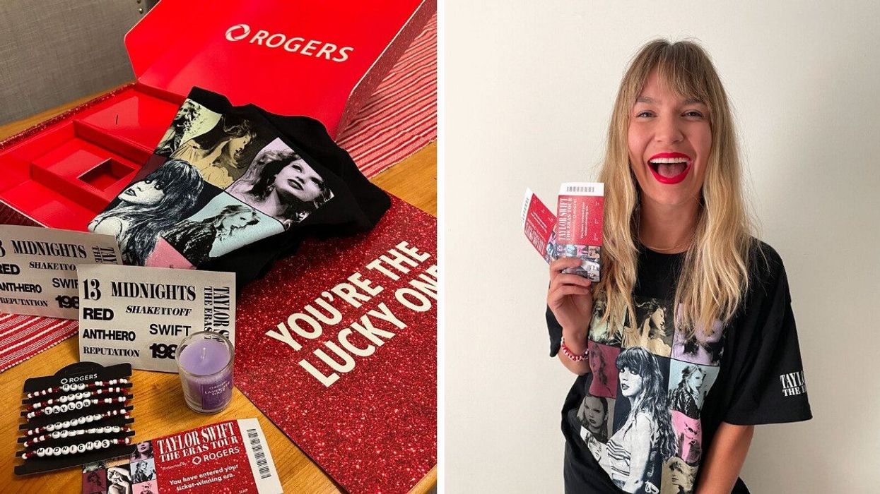 A gift box received by a winner. Right: A winner holding up their tickets.