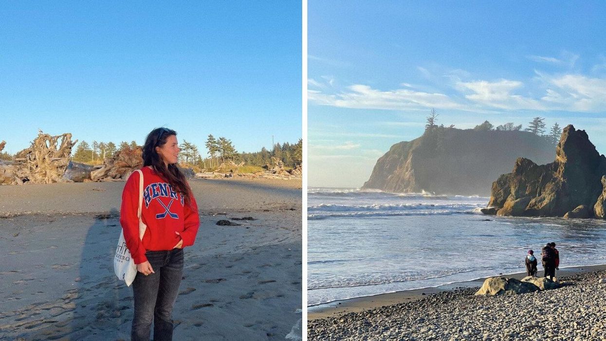 A girl standing on La Push Beach. Right: La Push beach.