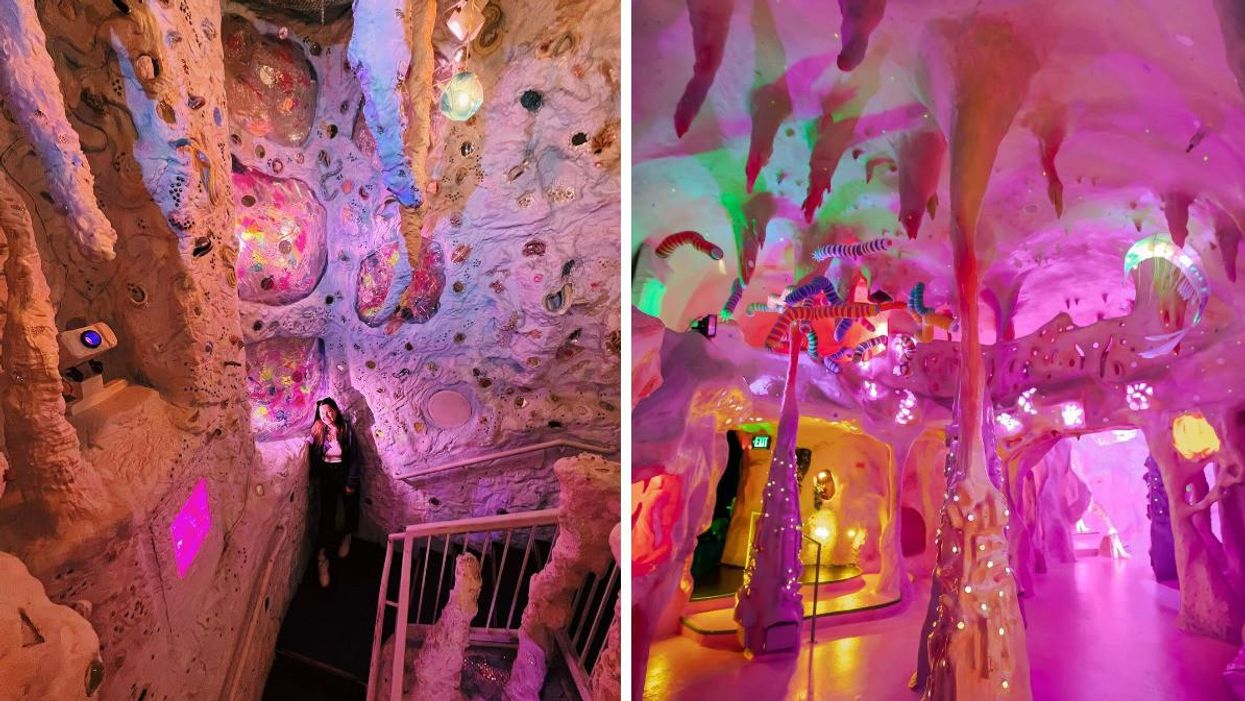 A girl stands in the middle of the massive Meow Wolf exhibit in Denver, CO. Right: One of the rooms at the Santa Fe, NM exhibit.