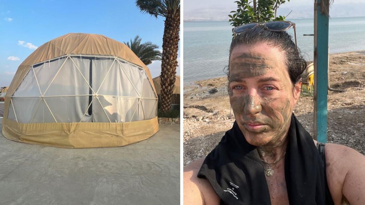 A glamping dome in Israel. Right: Freelance Writer Dana Shemesh during her glamping experience in Israel.