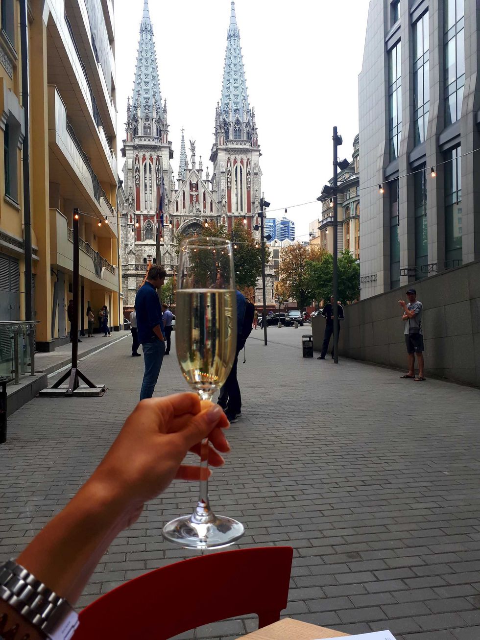 A glass of champagne in Kyiv, Ukraine.
