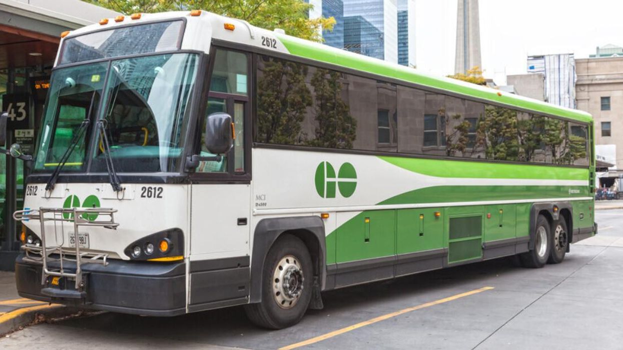 A GO Transit bus outside Union Station in Toronto.