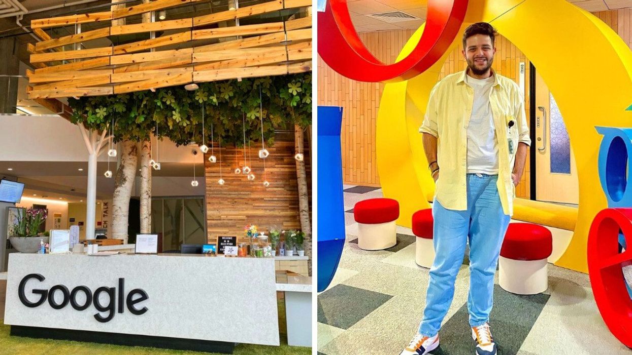 A Google office in Colorado. Right: Employee at Google.