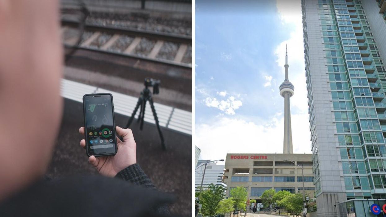 A Google Pixel user. Right: The CN tower
