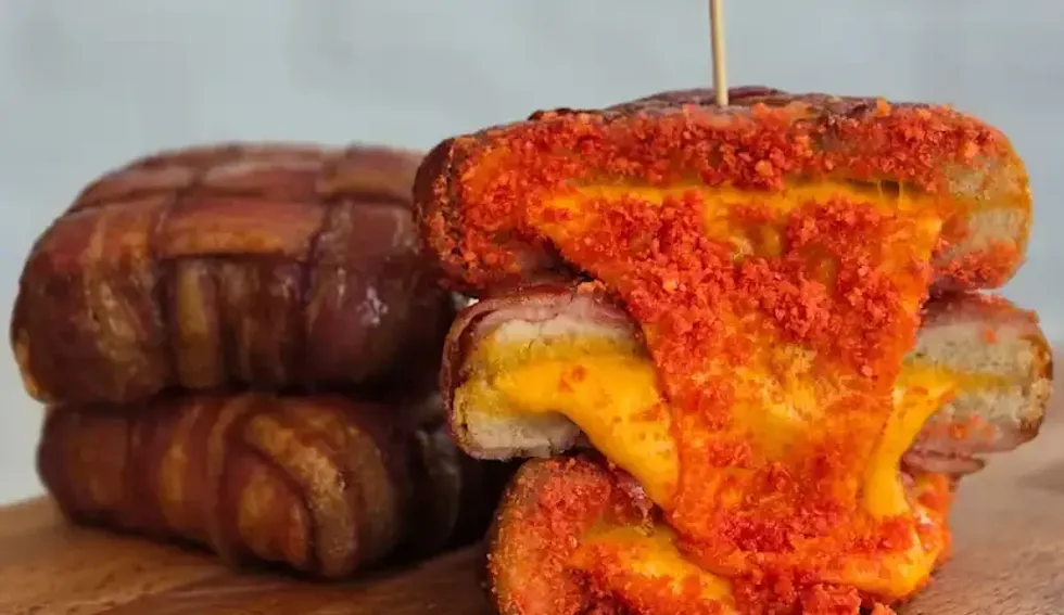 A grilled cheese wrapped in bacon.