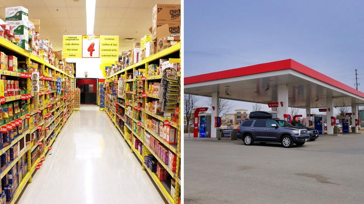 A grocery store in Toronto. Right: A gas station.
