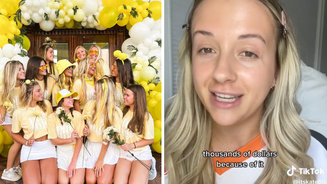 A group of girls in a sorority. Right: Kate Ellis, a woman who went through 'Bama Rush.