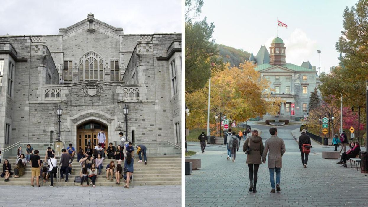 A group of students at UBC. Right: A walkway at McGill university.