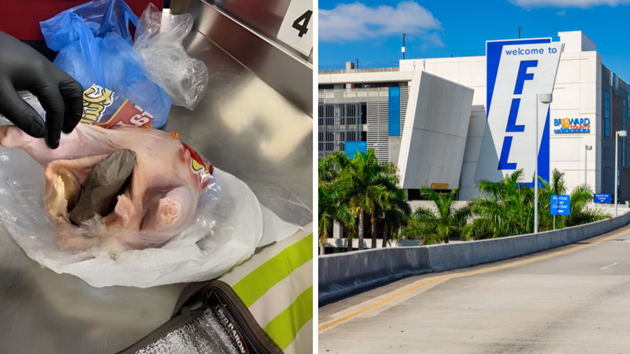 A gun inside a turkey. Right: Fort Lauderdale-Hollywood International Airport.