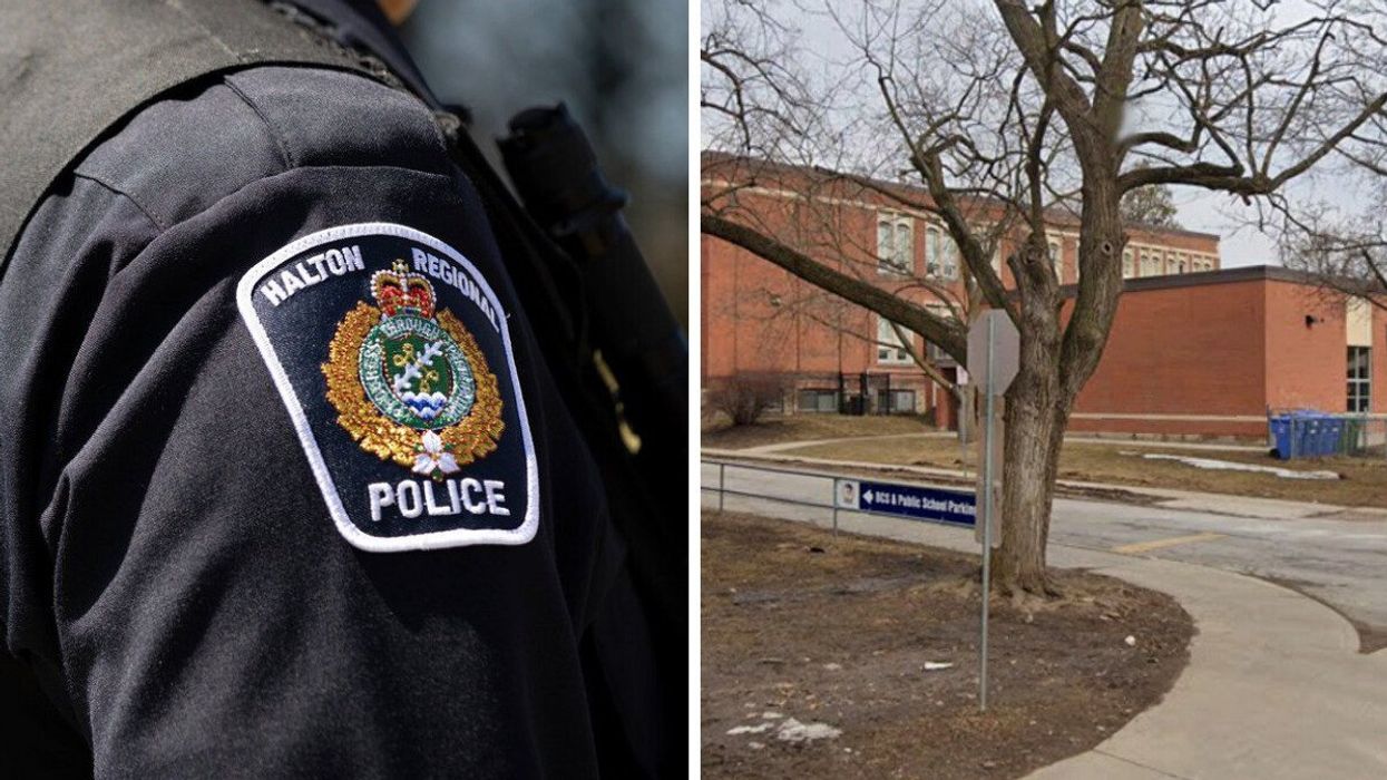 A Halton Regional Police officer. Right: Burlington Central School.