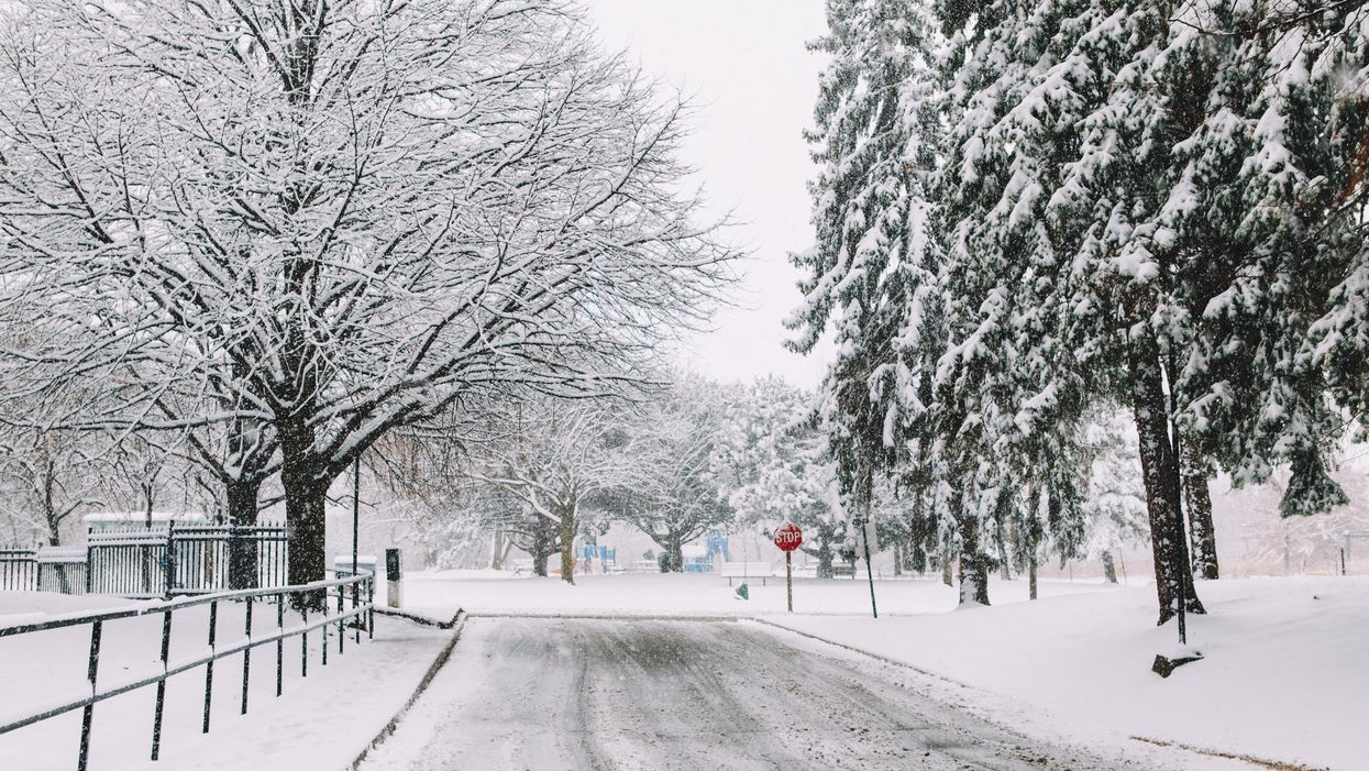 A heavy snowfall on an Ontario road.