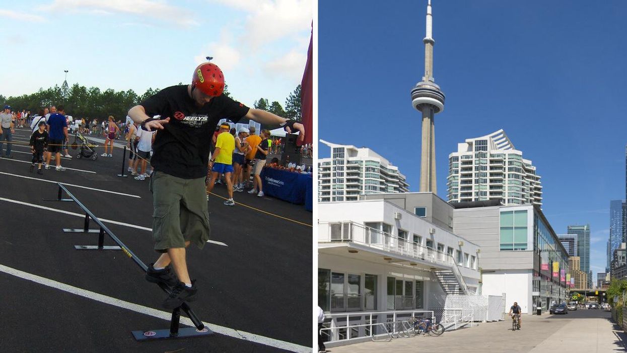 A Heelys skater. Right: The CN tower in Toronto.