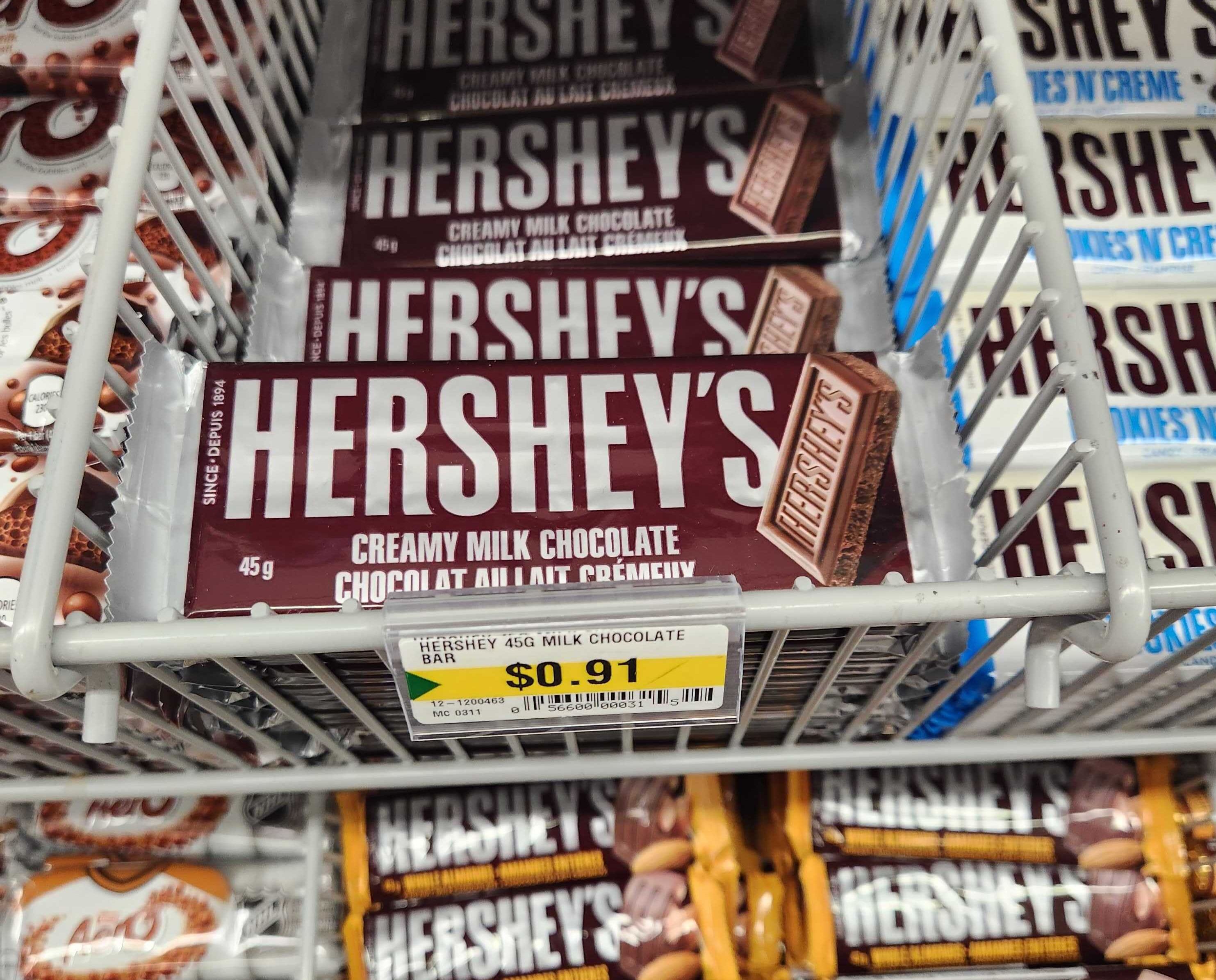 A Hershey's Creamy Milk Chocolate bar at Dollarama.