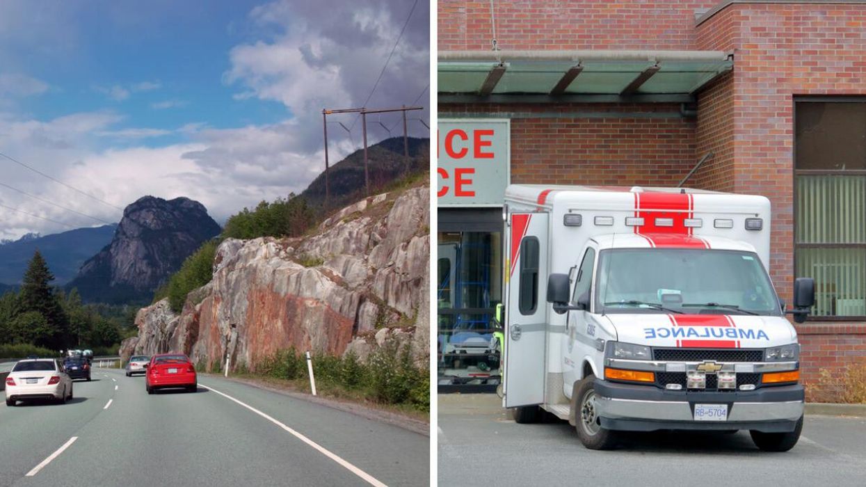 A highway in B.C. Right: An ambulance.