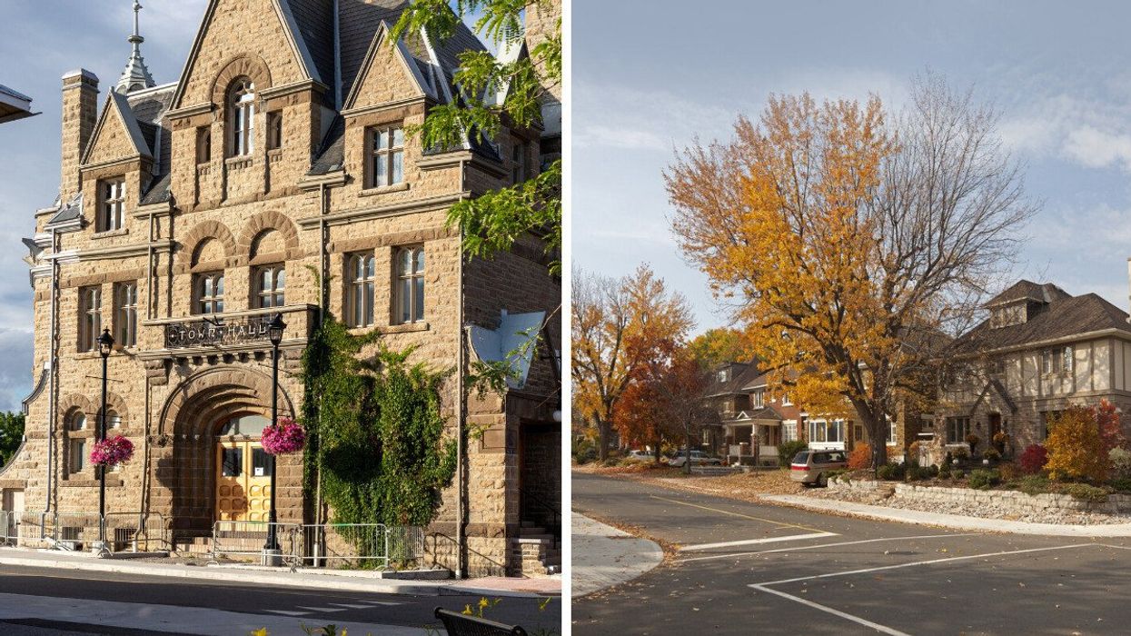 A historic building. Right: A neighbourhood during the fall.
