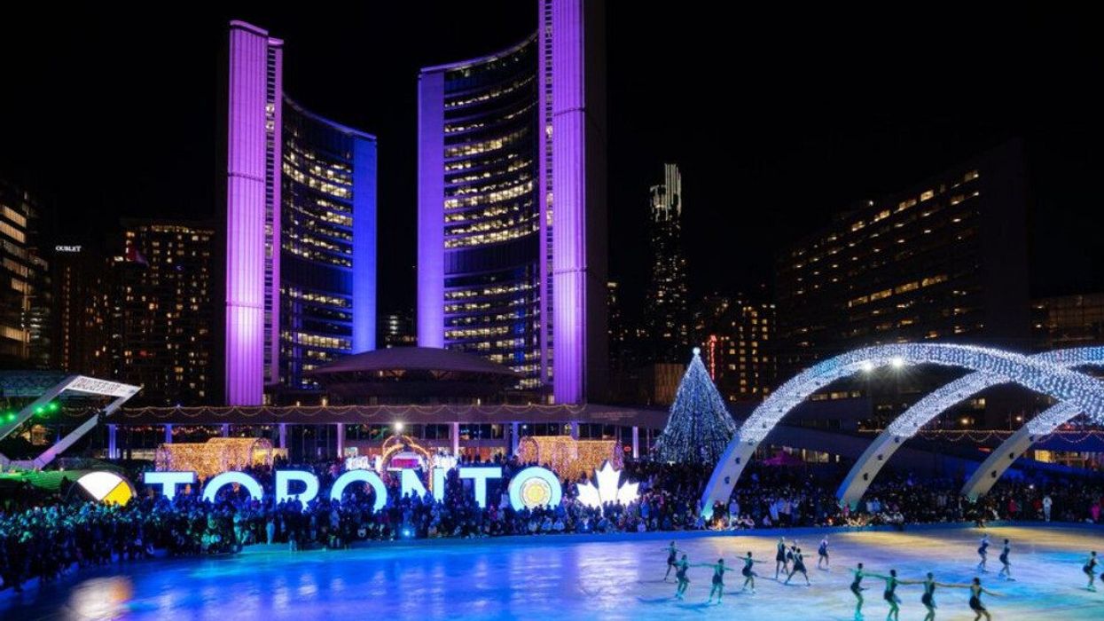 A holiday festival in a city.
