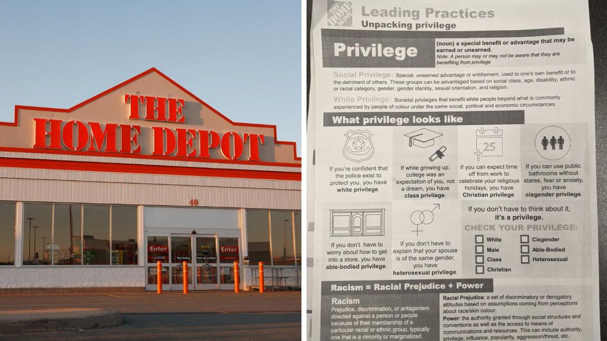 A Home Depot store. Right: The 'Unpacking Privilege' document at a Home Depot in Calgary.