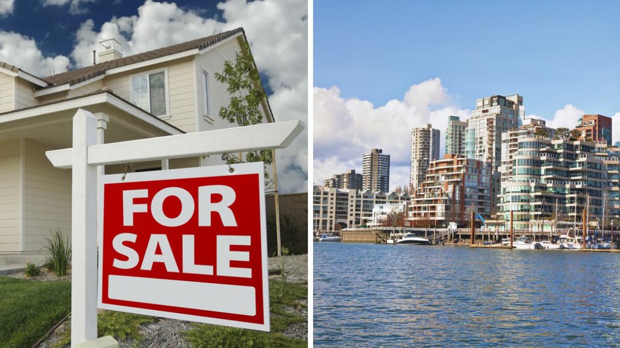 A home for sale. Right: Condo buildings in Vancouver.
