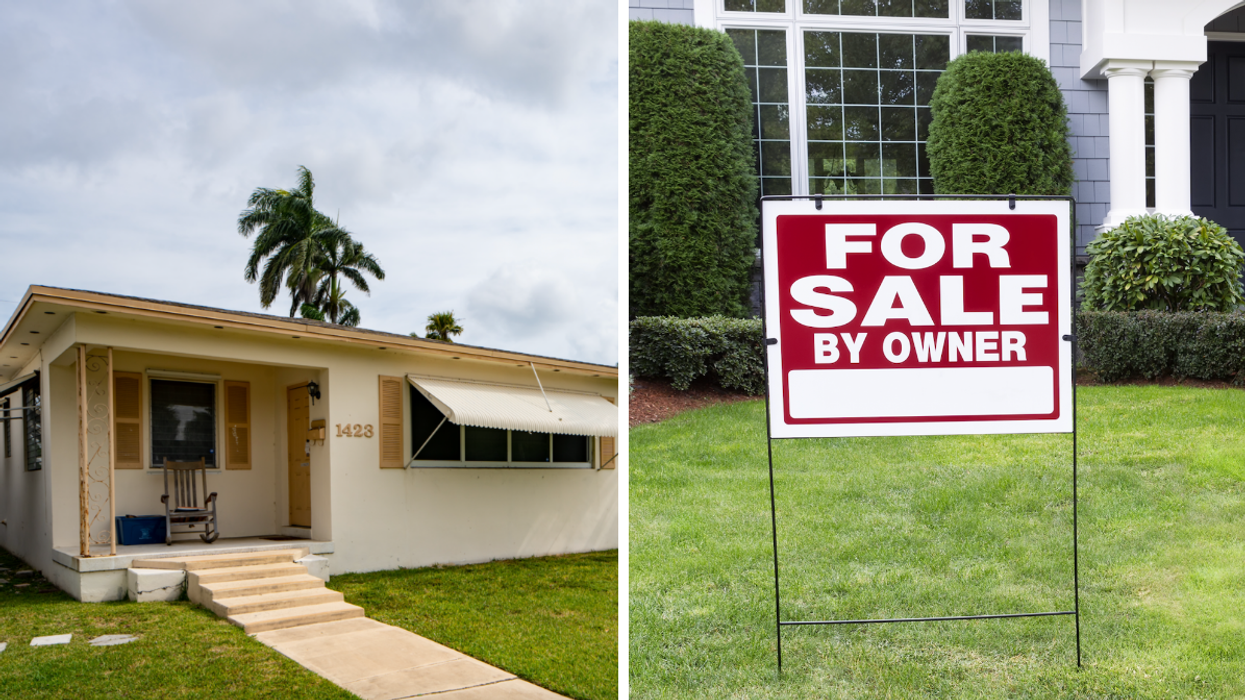 A home in Florida. Right: A "for sale" sign outside a house.