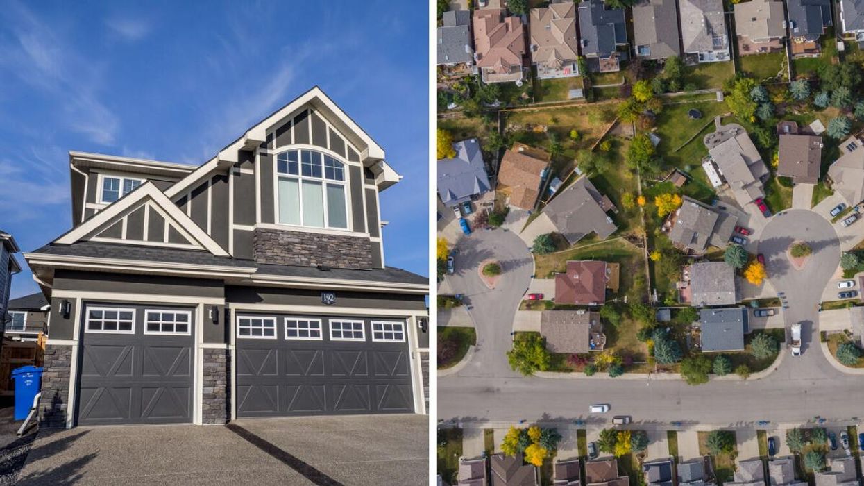 A house in Calgary. Right: A Calgary neighbourhood.