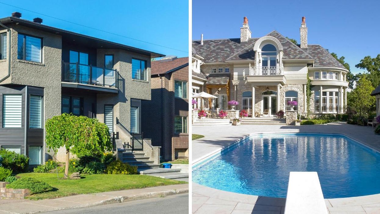 A house in Montreal. Right: A luxury home with a pool.