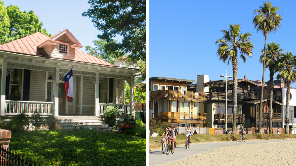 A house in Texas. Right: Houses on a California beach.