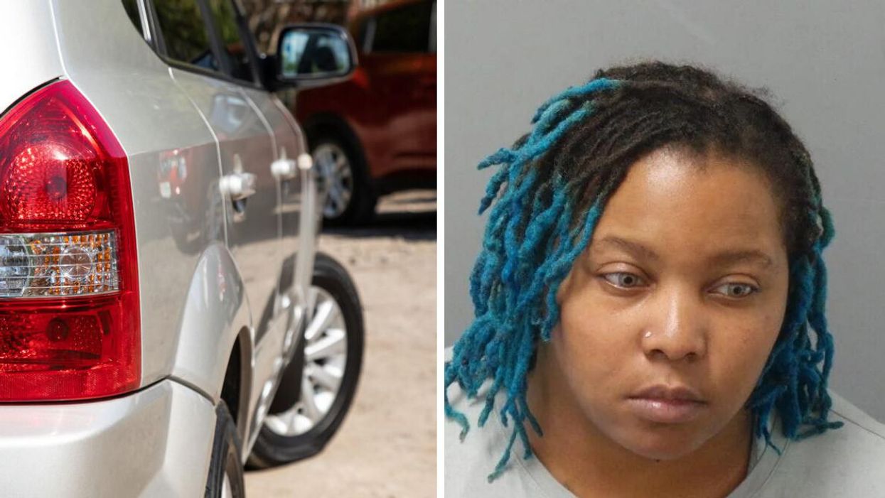 A Hyundai Tucson SUV. Right: Demesha Coleman's mugshot.