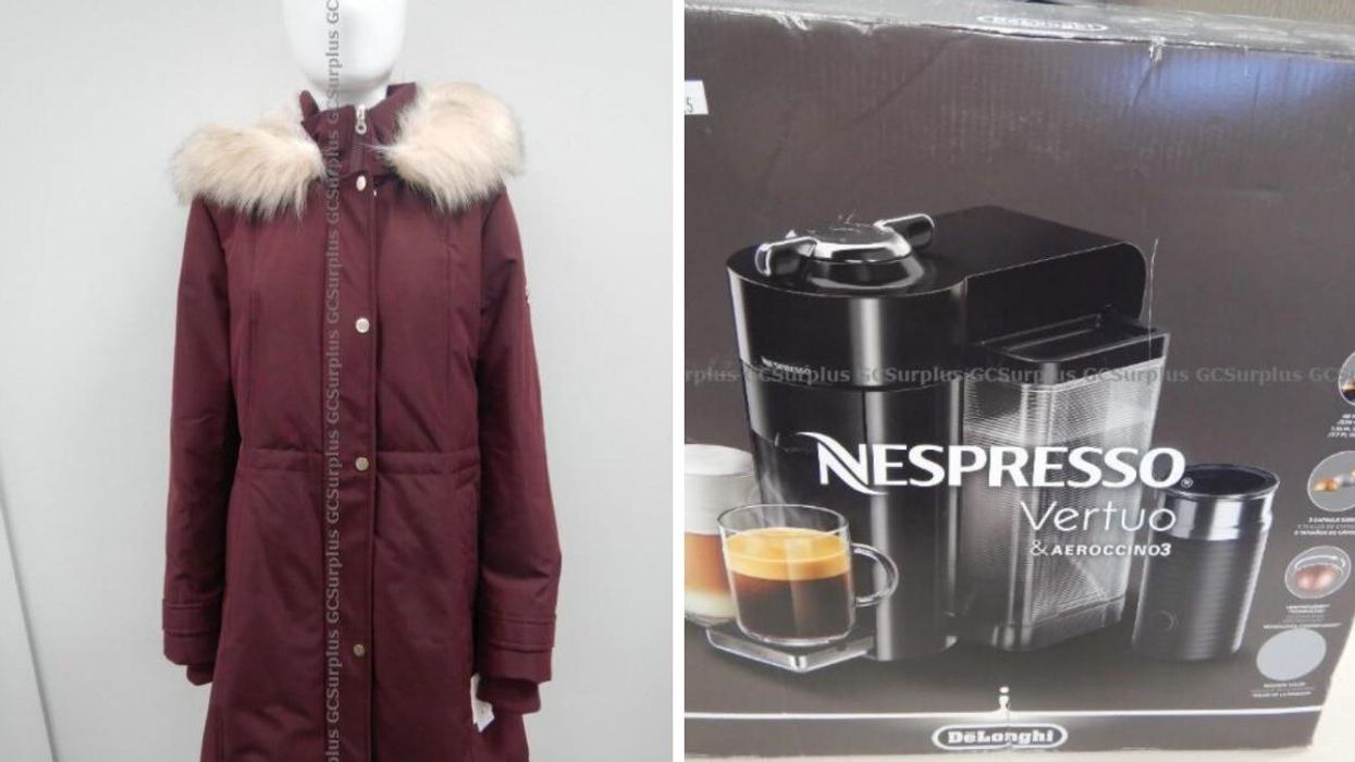 A Kate Spade winter coat. Right: A Nespresso machine.