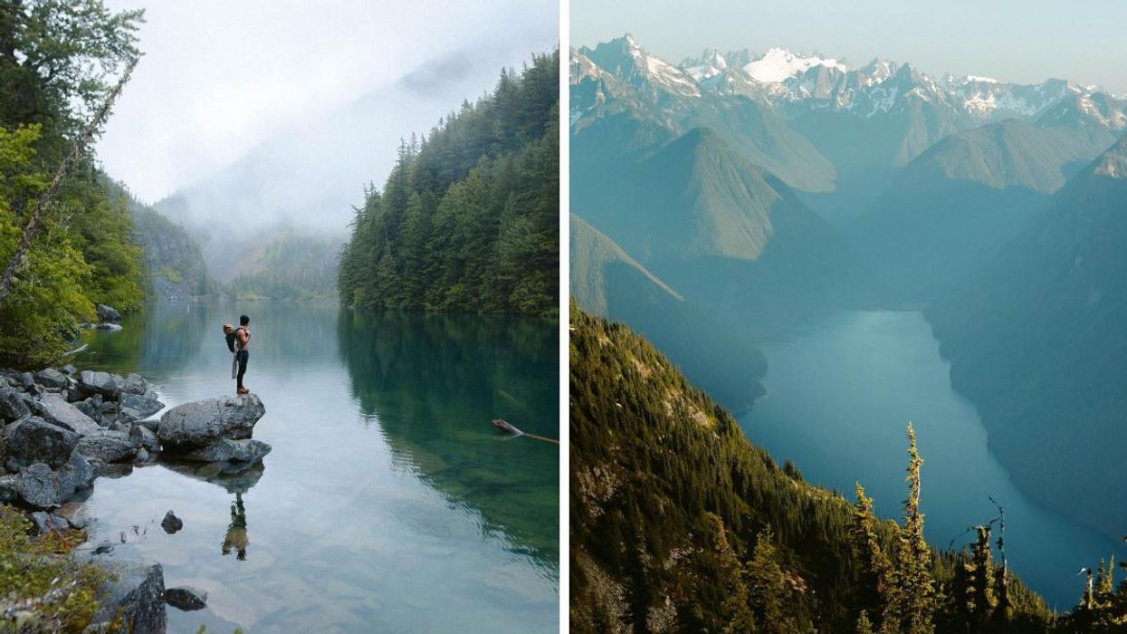 A lake in B.C. Right: Mountains in B.C.