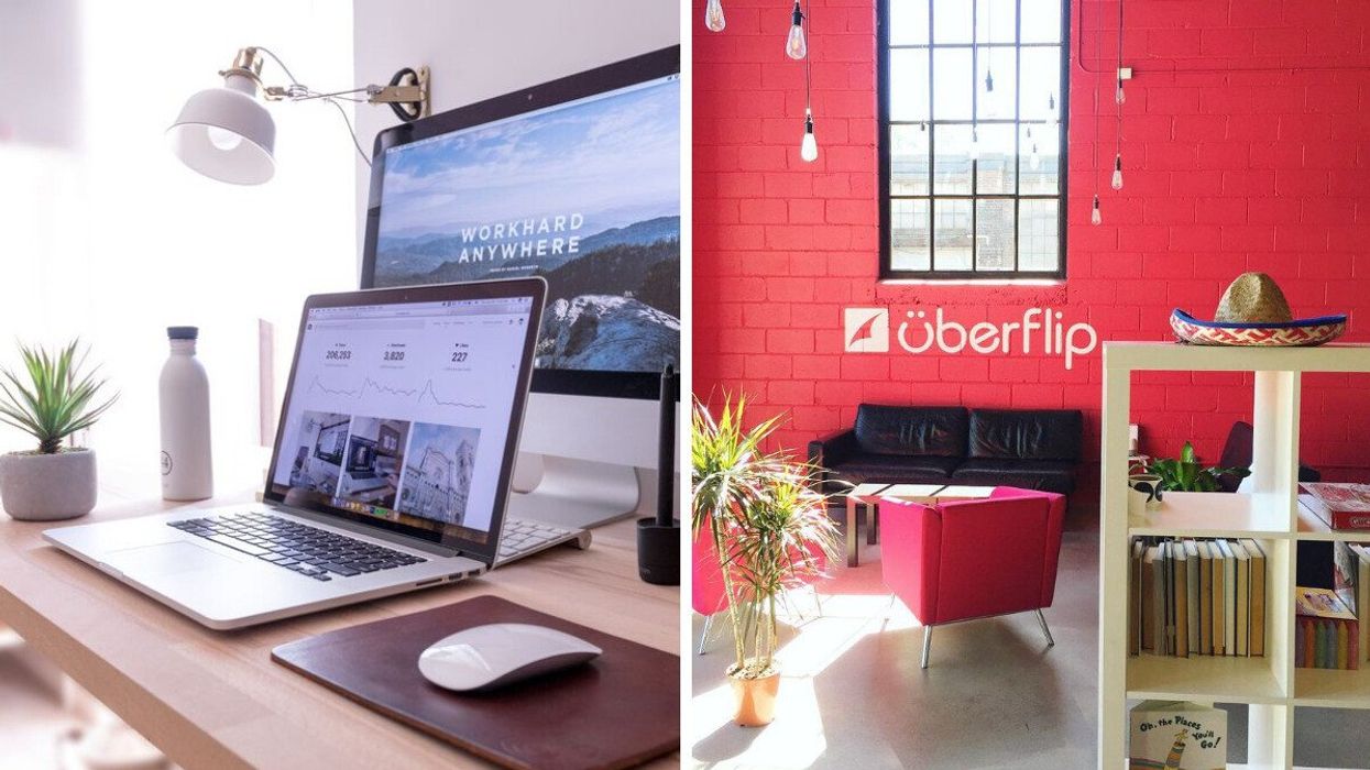 A laptop. Right: Uberflip's headquarters.